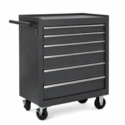 Tool Storage Black Steel Rolling Cabinet with 6 Drawers-FURNIAURA