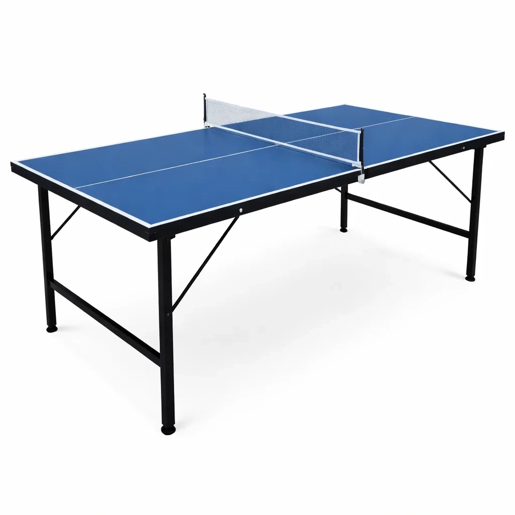 Indoor Folding Table Tennis Table with Blue MDF Top and Metal Frame, 274 x 152.5 x 76 cm-FURNIAURA