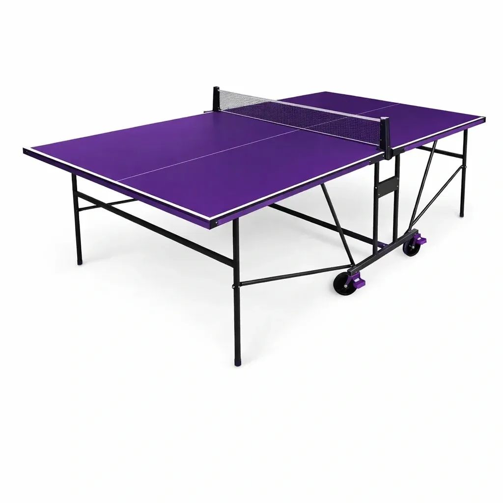 Foldable Table Tennis Table with Purple MDF Surface and Metal Frame-FURNIAURA