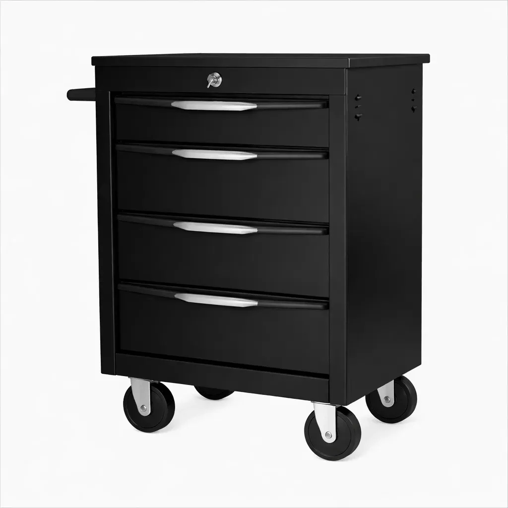 Tool Storage Black Steel Lockable Mobile Chest with 4 Drawers-FURNIAURA