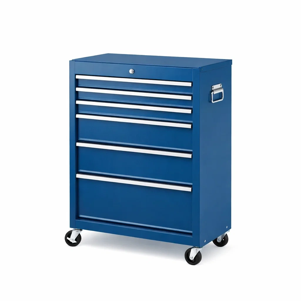 Tool Storage Blue Steel Mobile Chest with 6 Drawers and Casters-FURNIAURA