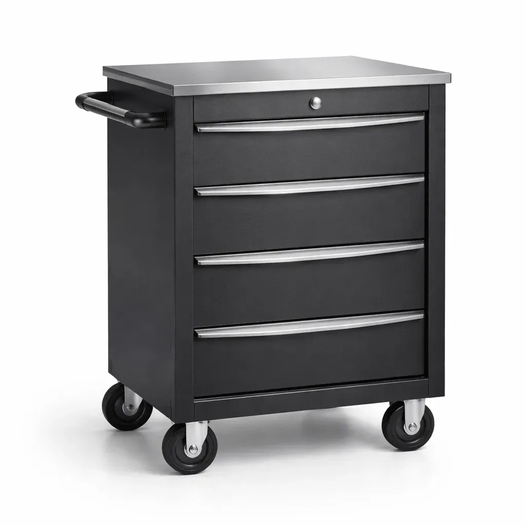 Tool Storage 4-Drawer Steel Trolley Cabinet with Wheels Black-FURNIAURA