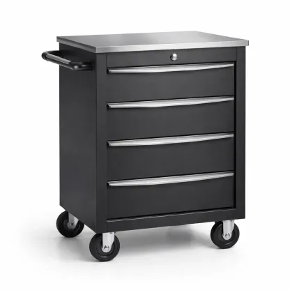 Tool Storage 4-Drawer Steel Trolley Cabinet with Wheels Black-FURNIAURA