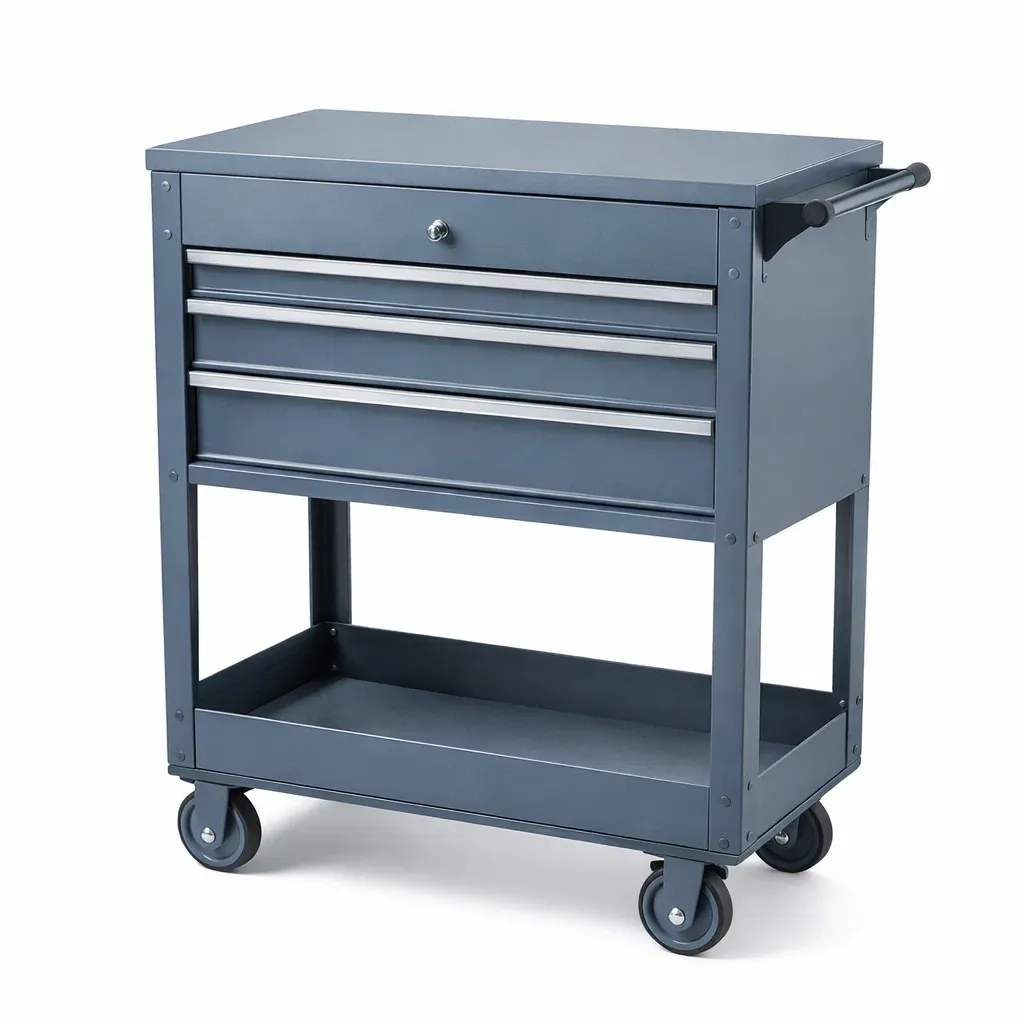 Tool Storage Steel Rolling Cart with Three Drawers and Handle Blue-FURNIAURA