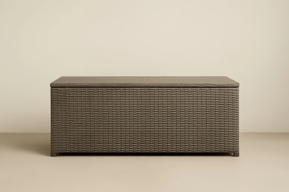 Baule contenitore in rattan sintetico marrone per esterno