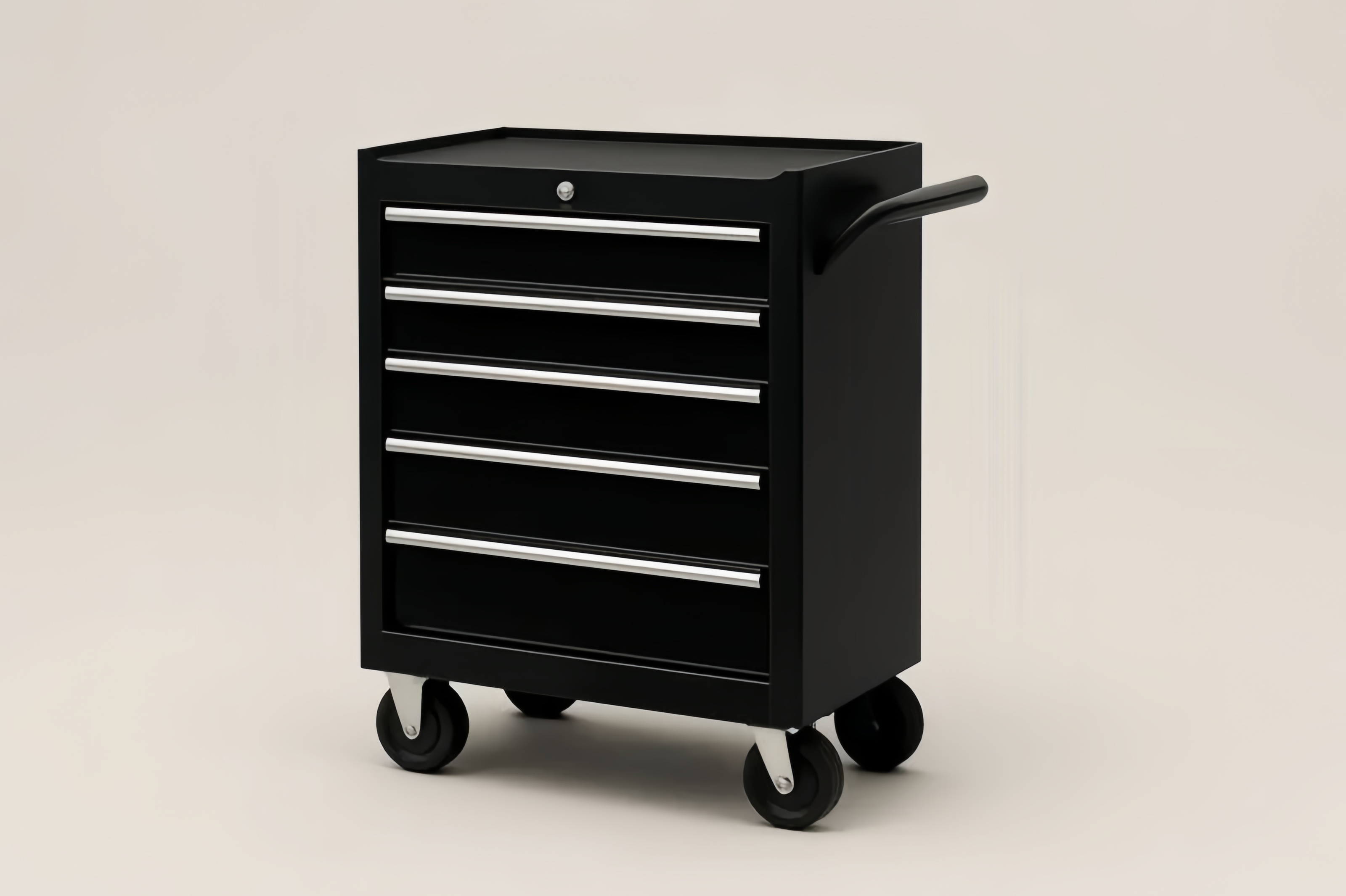 Carrello Porta Attrezzi in Acciaio Nero con 5 Cassetti e Ruote