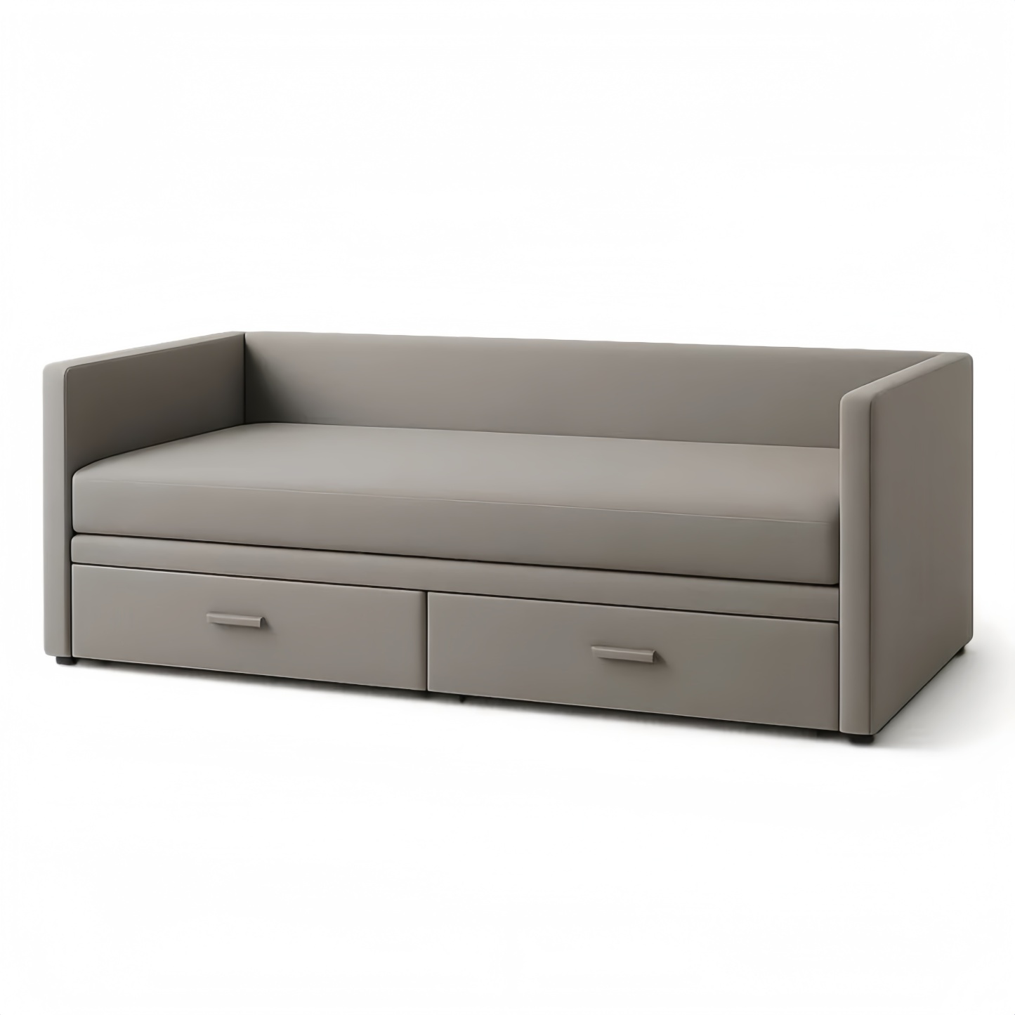 Divano-letto grigio in tessuto con vano contenitore