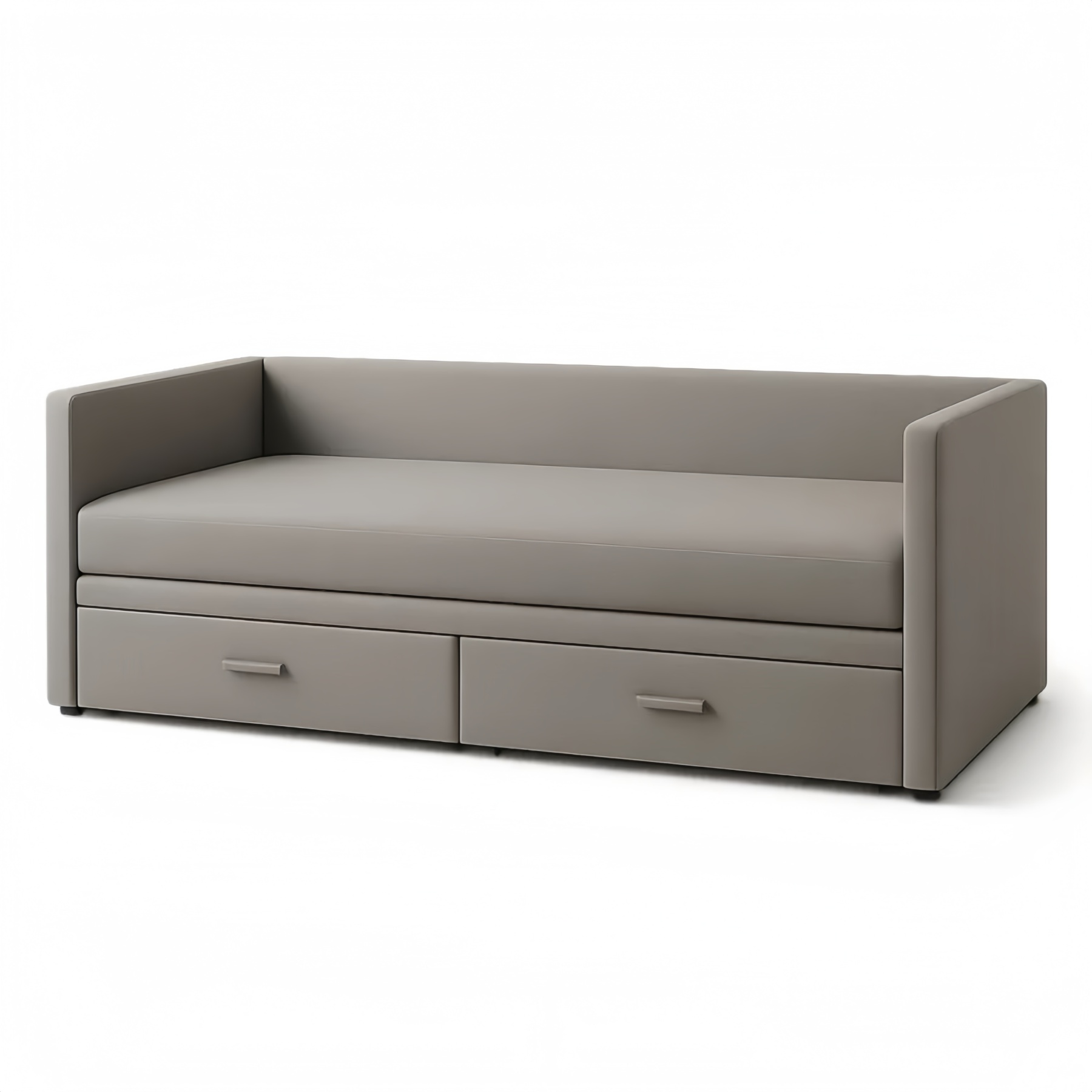 Divano-letto grigio in tessuto con vano contenitore