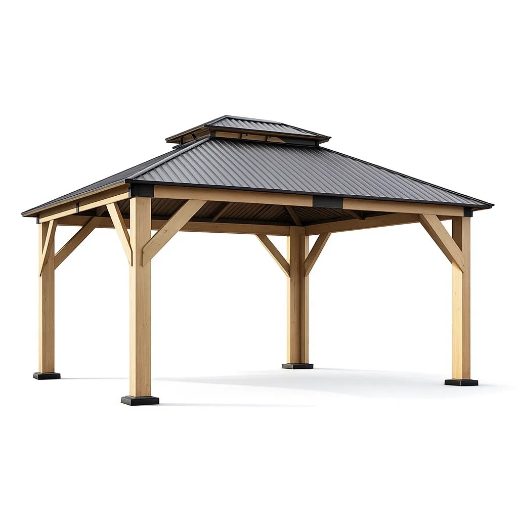 Pavillon de jardin en bois et acier anthracite 400x300x300 cm-Mobexaro