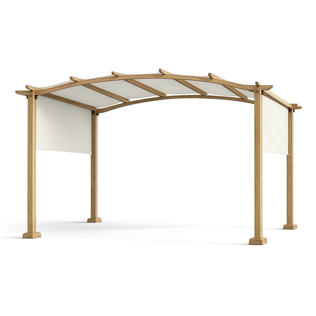 Pavillon de jardin en bois avec toit en polyester beige-Mobexaro