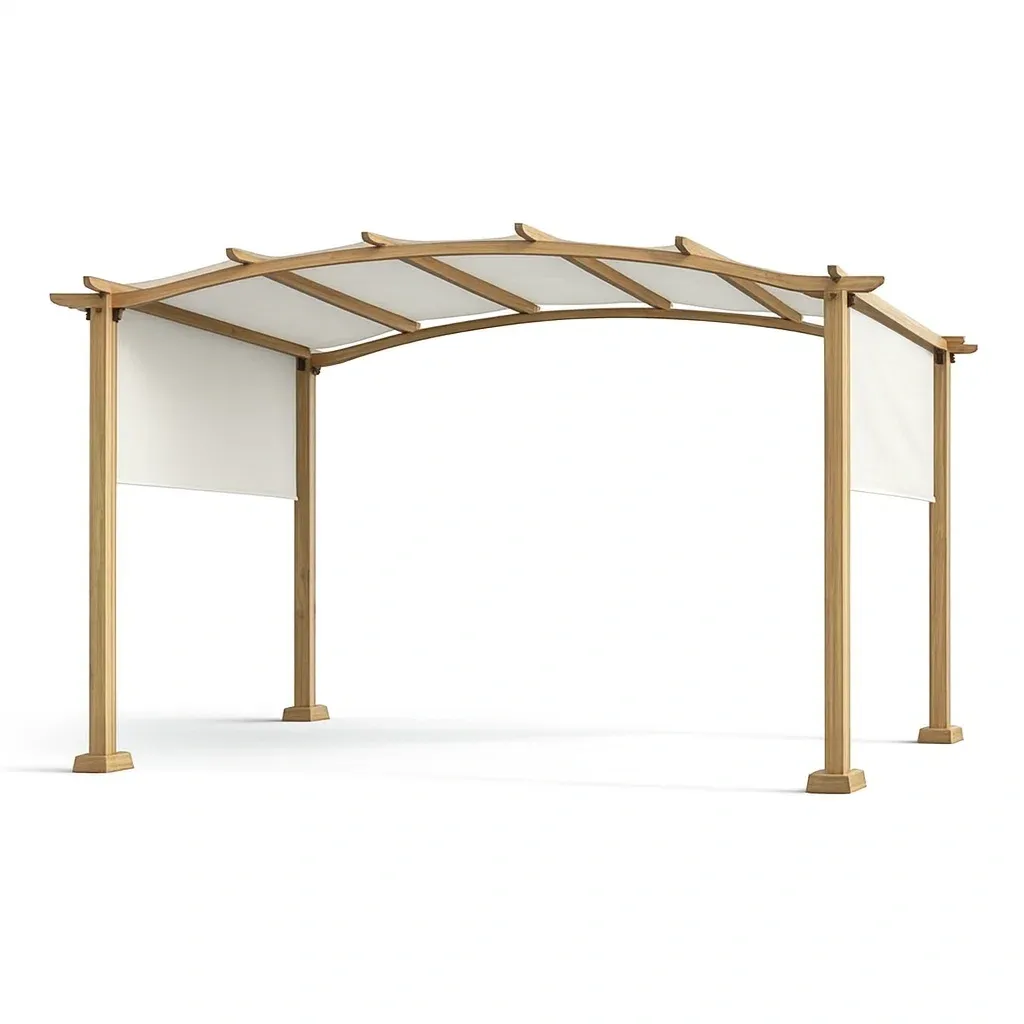 Pavillon de jardin en bois avec toit en polyester beige-Mobexaro