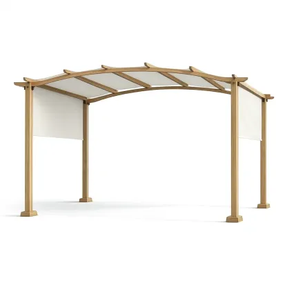 Pavillon de jardin en bois avec toit en polyester beige-Mobexaro
