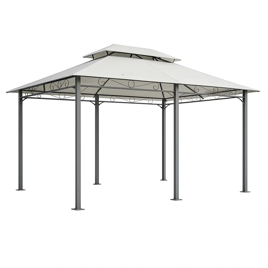 Pavillon de jardin en acier avec toit en polyester imperméable blanc-Mobexaro