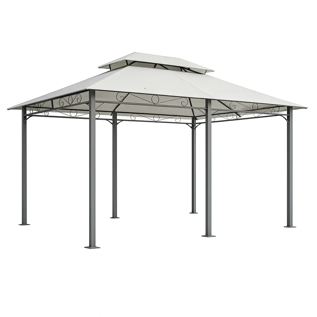 Pavillon de jardin en acier avec toit en polyester imperméable blanc-Mobexaro