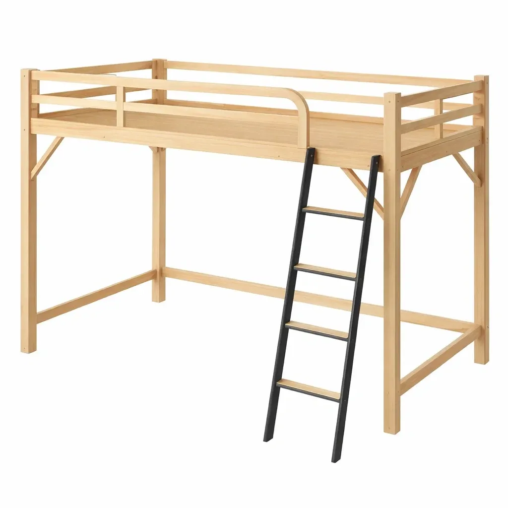Lit mezzanine en bois avec échelle en métal 208x99x180 cm-Mobexaro