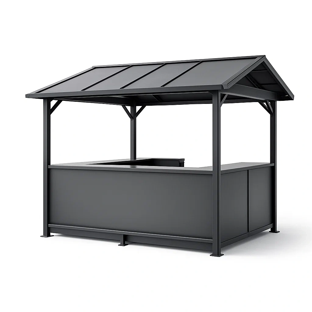 Pavillon de jardin avec bar en acier gris avec toit galvanisé-Mobexaro