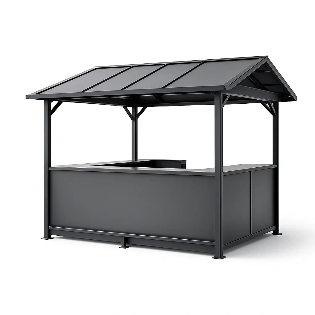 Pavillon de jardin avec bar en acier gris avec toit galvanisé-Mobexaro