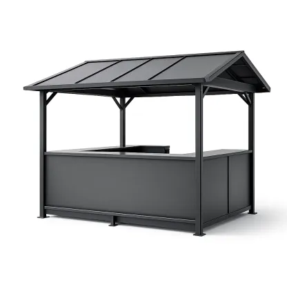 Pavillon de jardin avec bar en acier gris avec toit galvanisé-Mobexaro