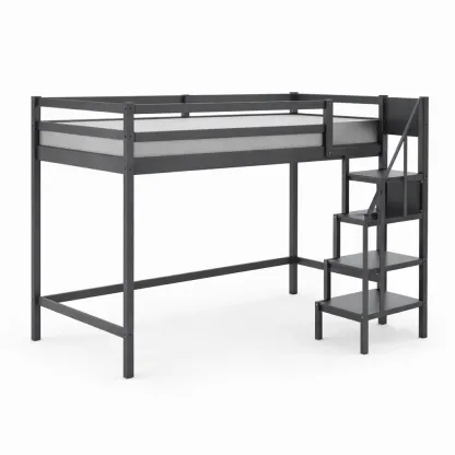 Lit mezzanine en métal gris avec escaliers-Mobexaro