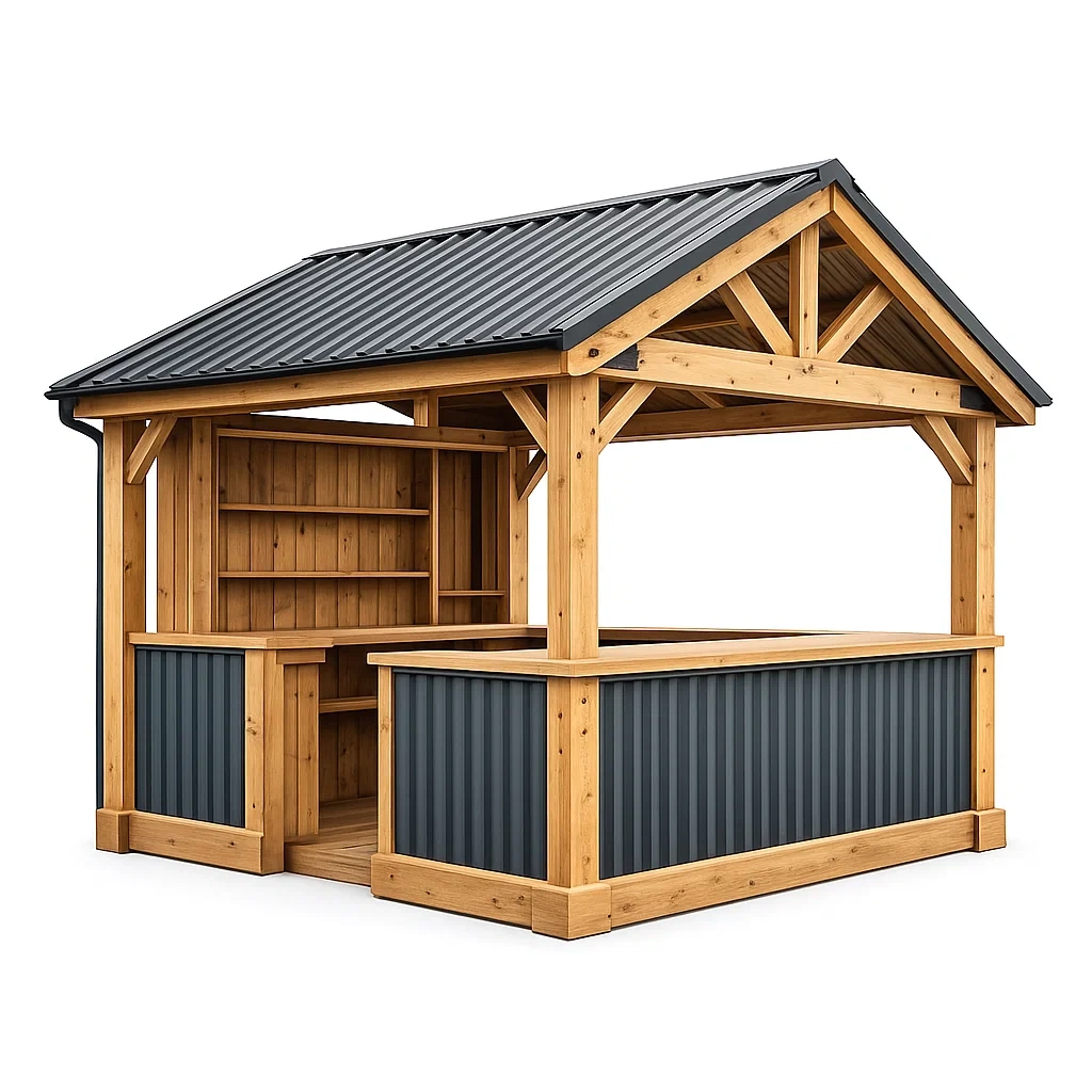 Pavillon de jardin avec bar en bois d'épicéa avec toit en métal 300x200x250 cm-Mobexaro
