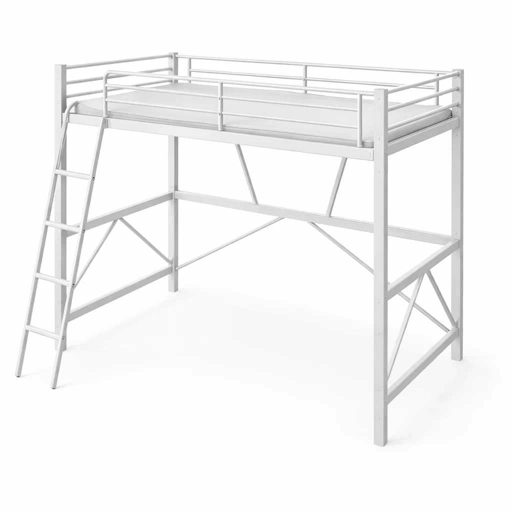 Lit en métal blanc avec échelle 200x100x180 cm-Mobexaro