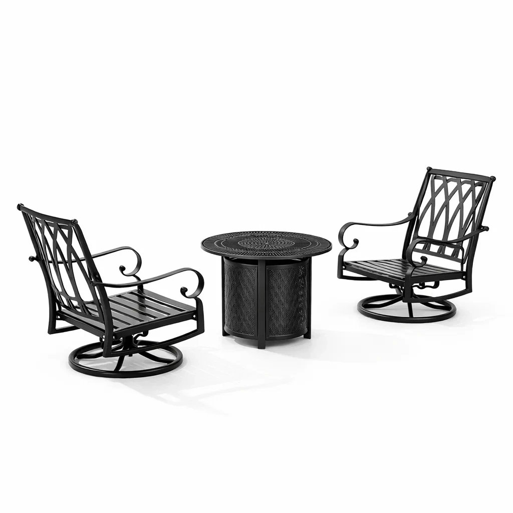 Petit salon de jardin en aluminium avec fauteuils pivotants et table ronde noire-MOBETTE