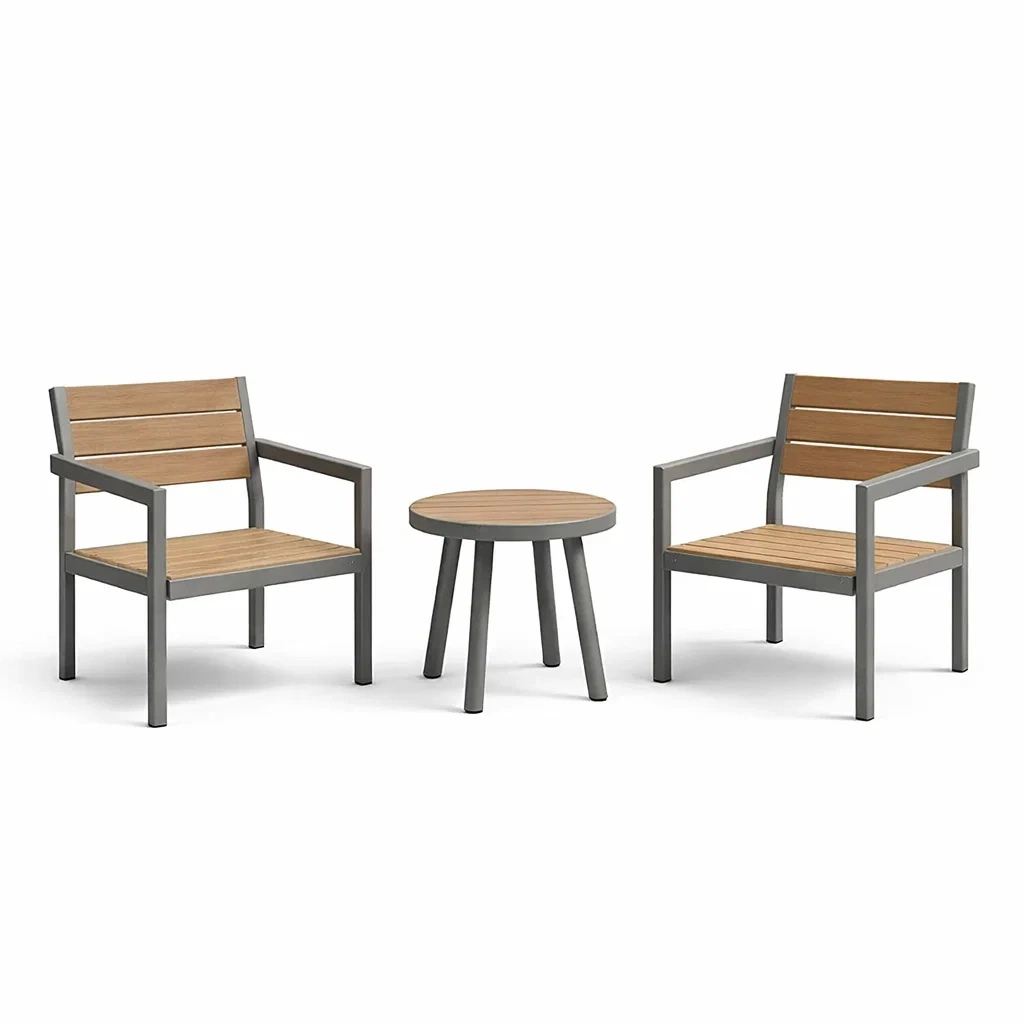 Petit salon de jardin en aluminium et bois 3 pièces-MOBETTE