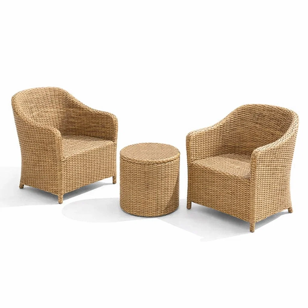 Petit salon de jardin en osier synthétique tan avec chaises et table-MOBETTE