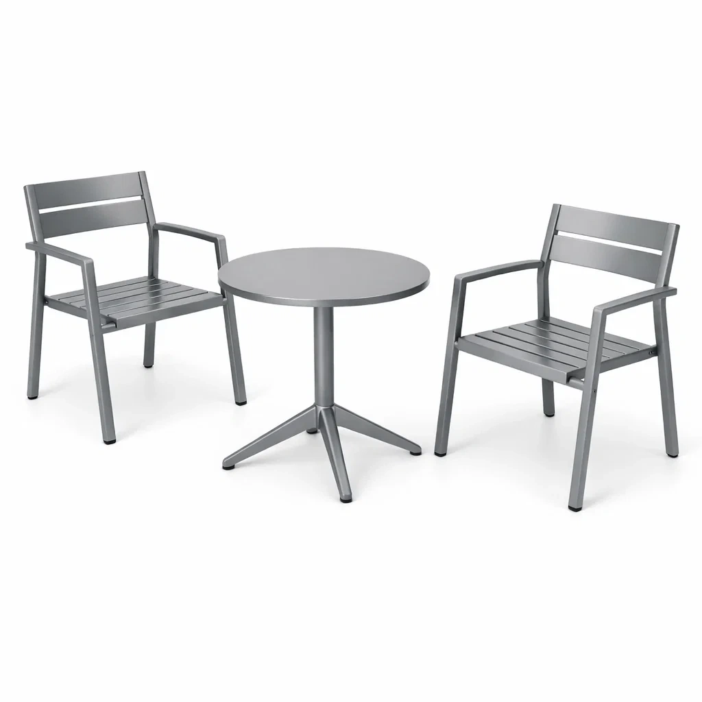 Petit salon de jardin en aluminium gris avec table ronde et 2 chaises-MOBETTE