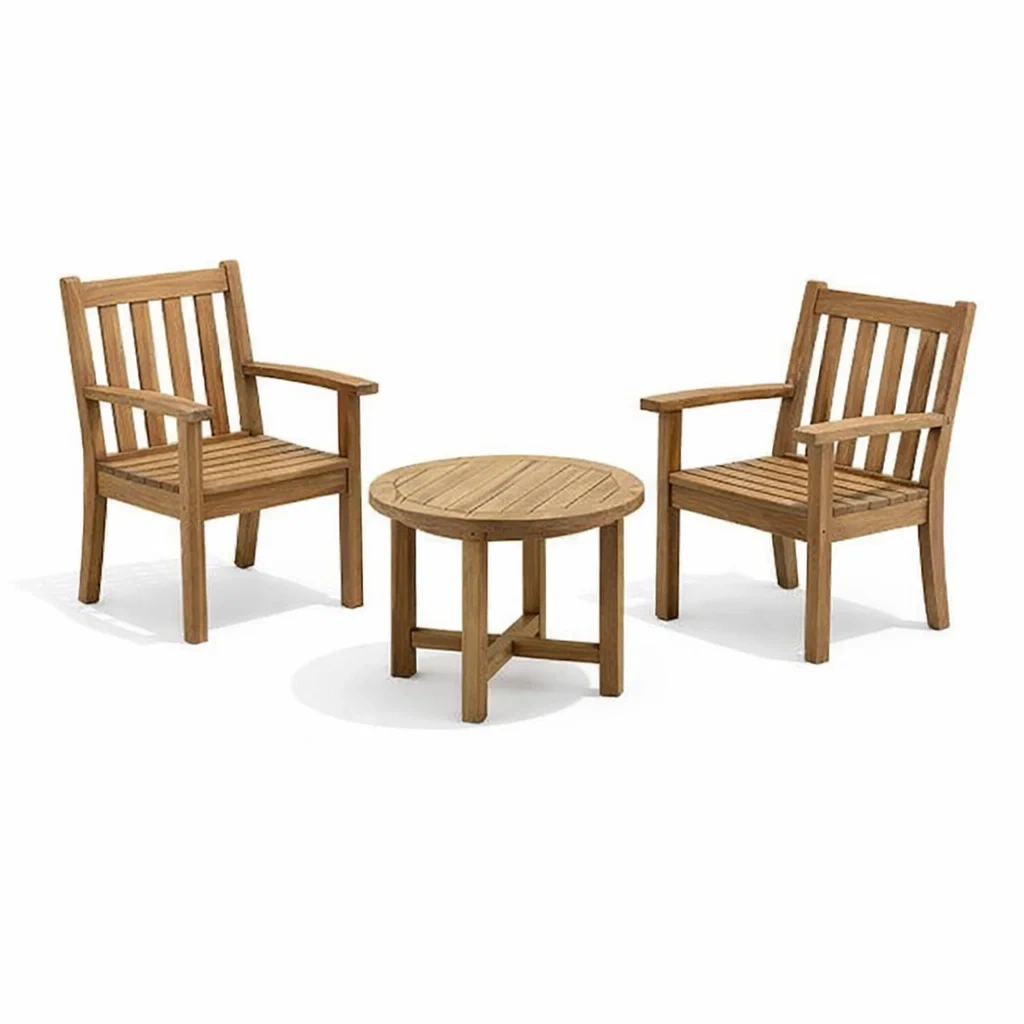 Petit salon de jardin en bois 2 fauteuils et table ronde-MOBETTE