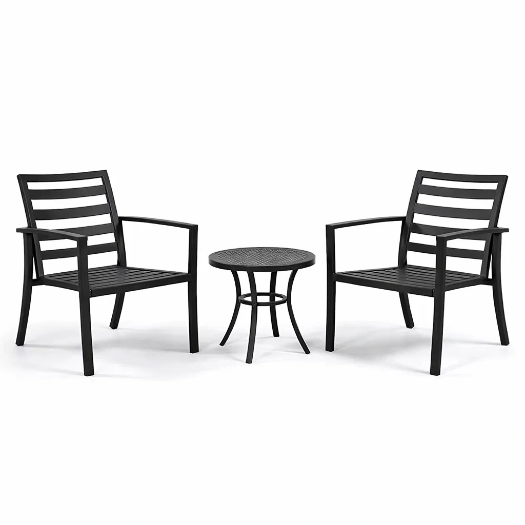 Petit salon de jardin en aluminium noir avec 2 chaises et table-MOBETTE