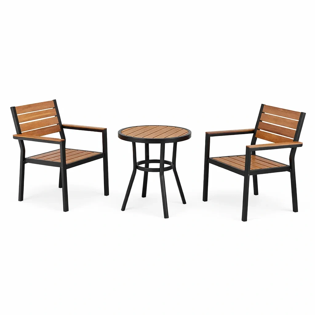 Petit salon de jardin en métal et bois 2 chaises 1 table ronde-MOBETTE