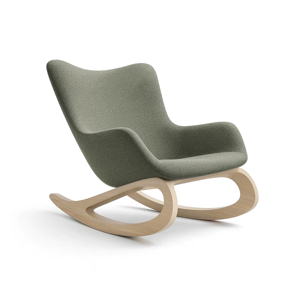 Rocking-chair en tissu polyester vert avec cadre en bois de hêtre-MOBETTE