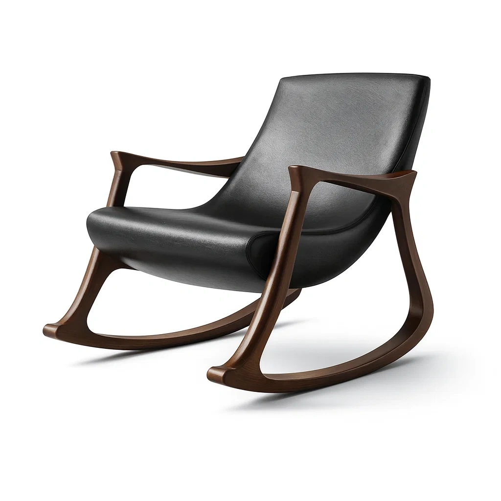 Rocking-chair en cuir PU noir avec structure en bois 80x60x90 cm-MOBETTE