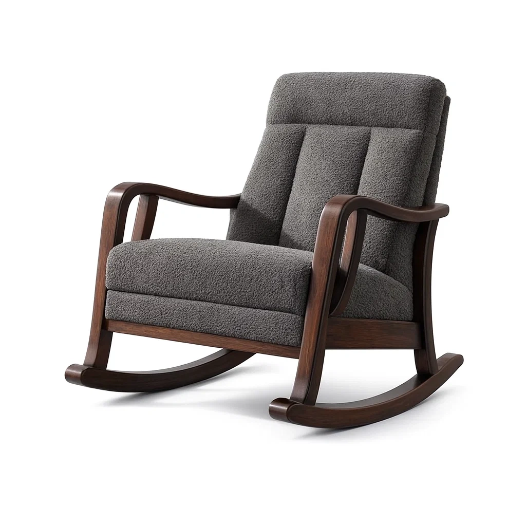 Rocking-chair en bois et tissu gris-MOBETTE