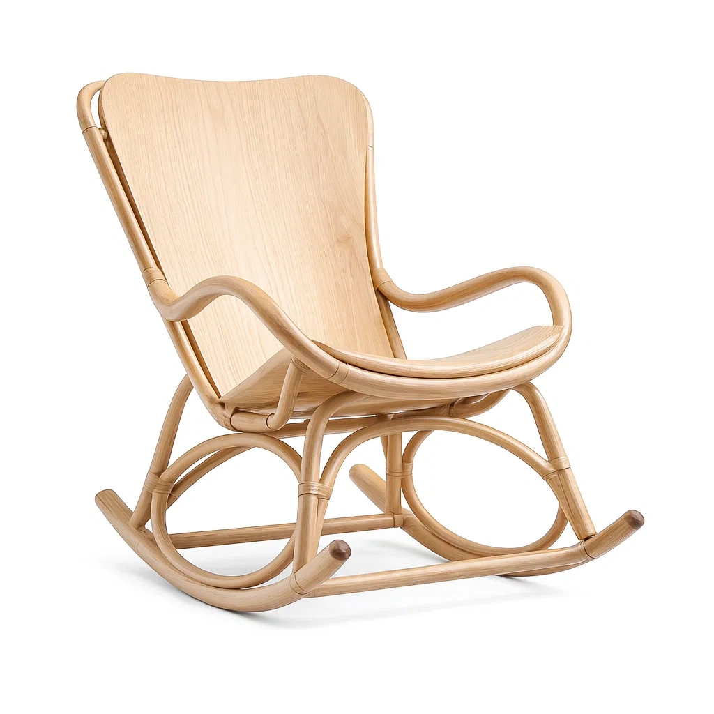 Rocking-chair en rotin et bois naturel-MOBETTE