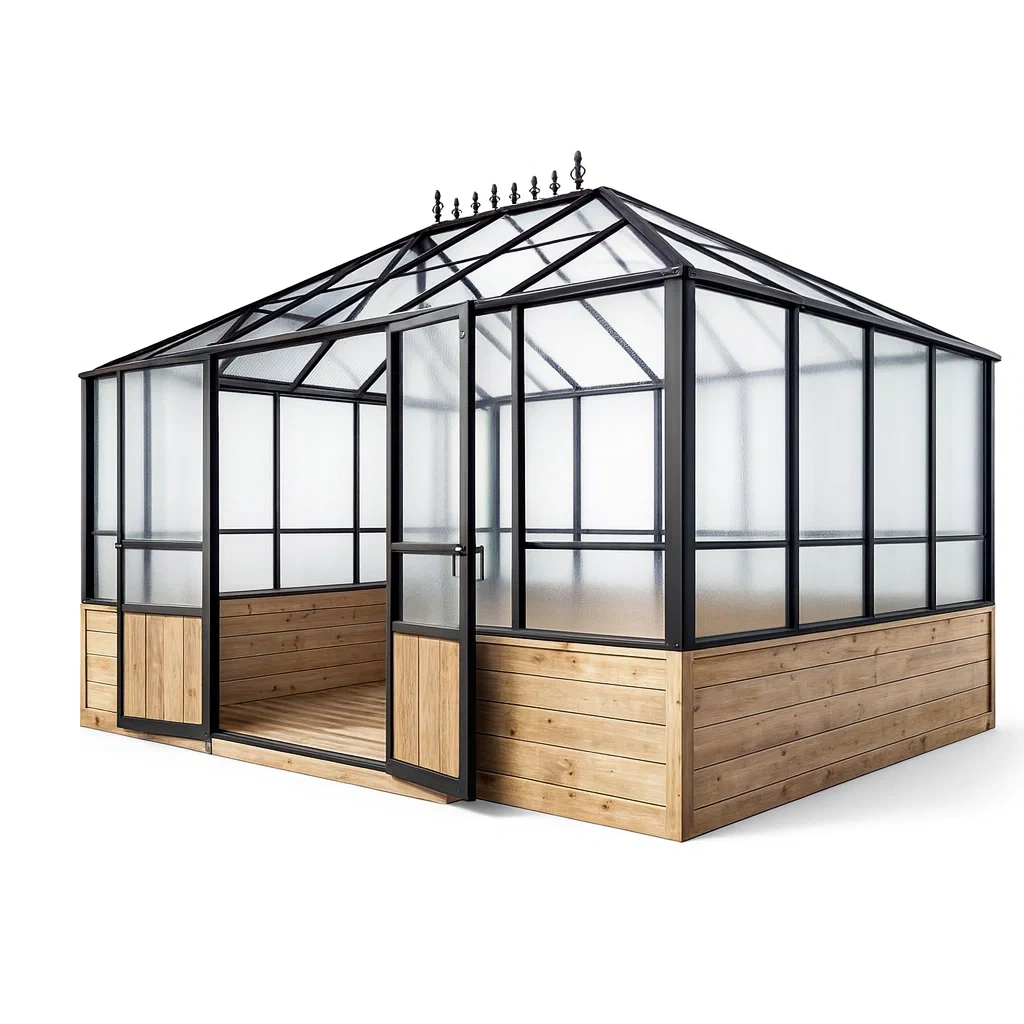 Serre en polycarbonate et aluminium anthracite 300x400x250 cm-MOBETTE