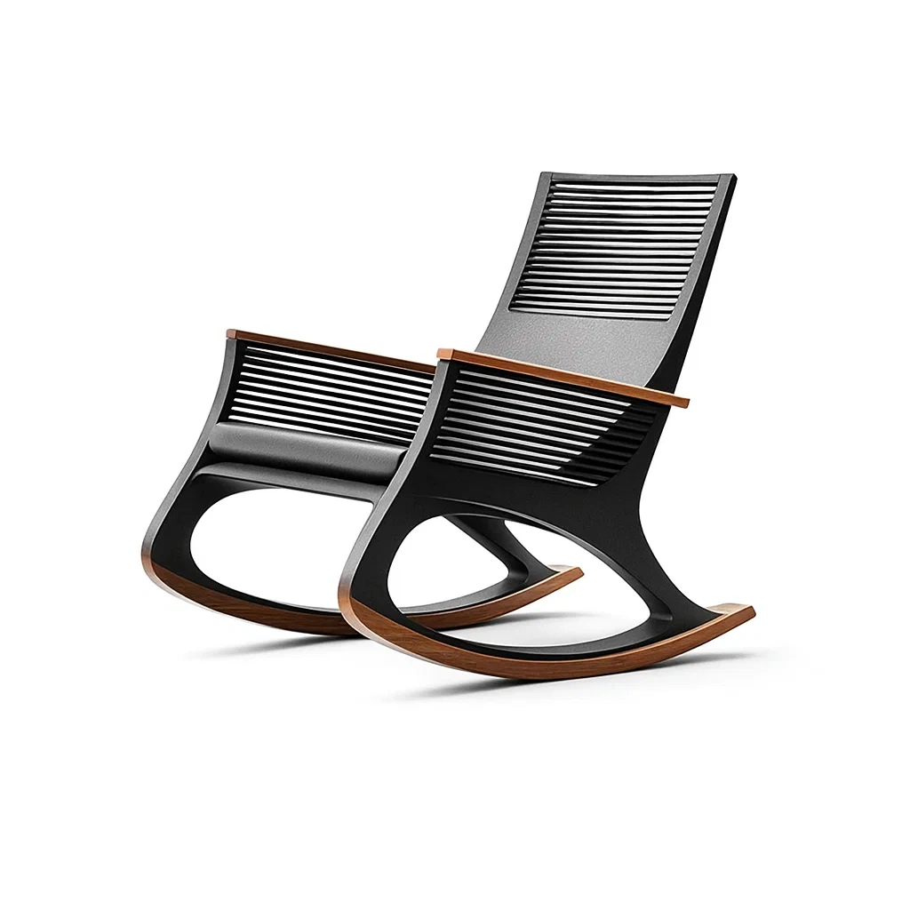 Rocking-chair extérieure en polypropylène avec accoudoirs en bois-MOBETTE