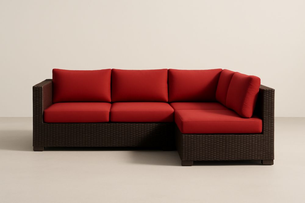 Divano angolare 3 posti in rattan sintetico con cuscini in poliestere Rosso