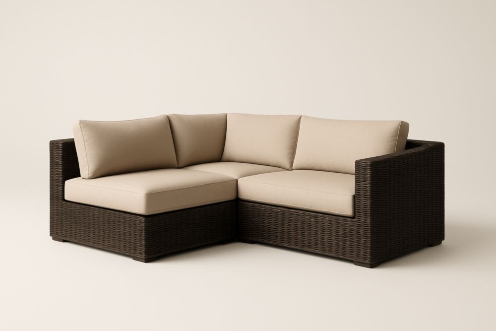 Divano angolare in Rattan con Cuscini di Poliestere Beige