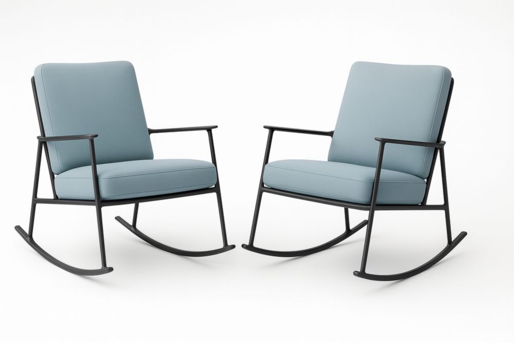 Set 2 Sedie a Dondolo in Acciaio e Tessuto Blu