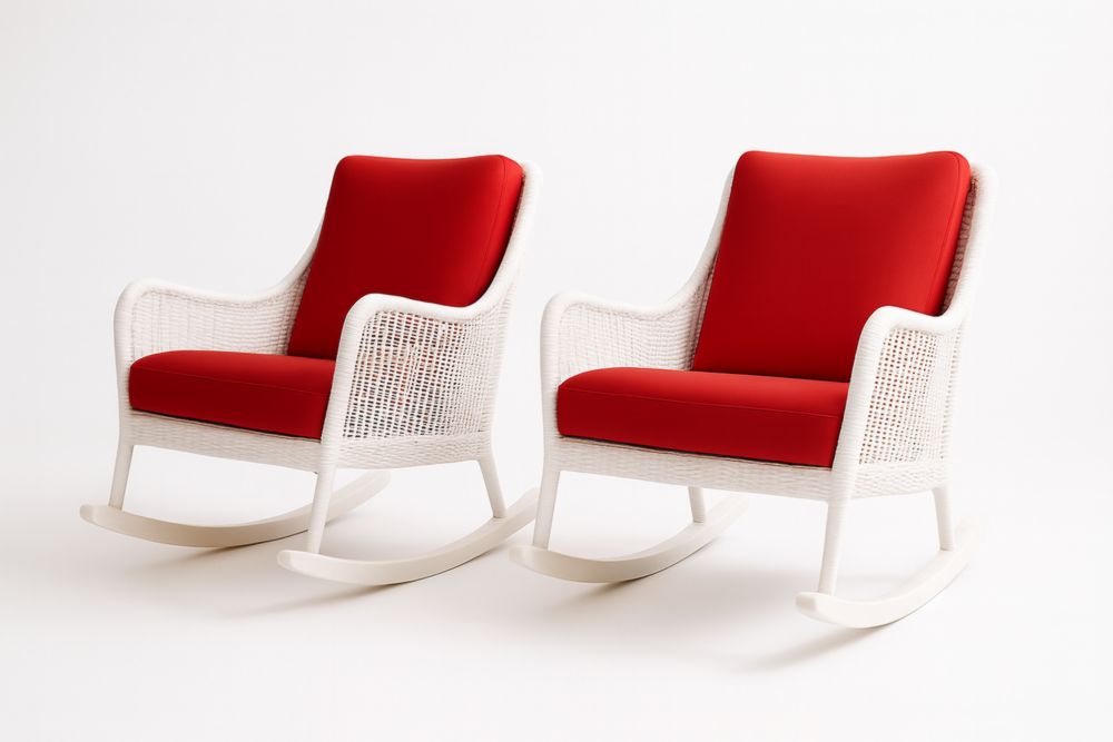 Set di 2 Sedie a Dondolo in Rattan Sintetico con Cuscini Rossi