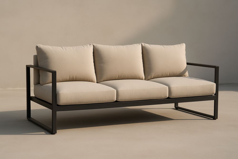 Divano da tre posti da giardino in alluminio e tessuto in poliestere beige