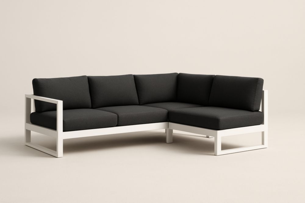 Divano angolare da giardino in alluminio con cuscini in poliestere antracite