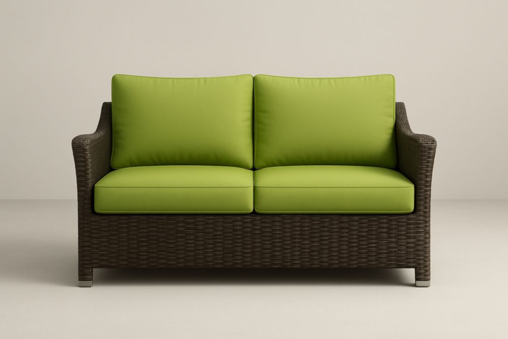 Divano da giardino in polyrattan con cuscini in poliestere verde