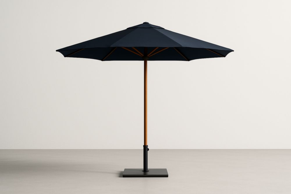 Ombrellone da Giardino in Legno Massiccio con Tessuto in Poliestere Blu Ø3 m