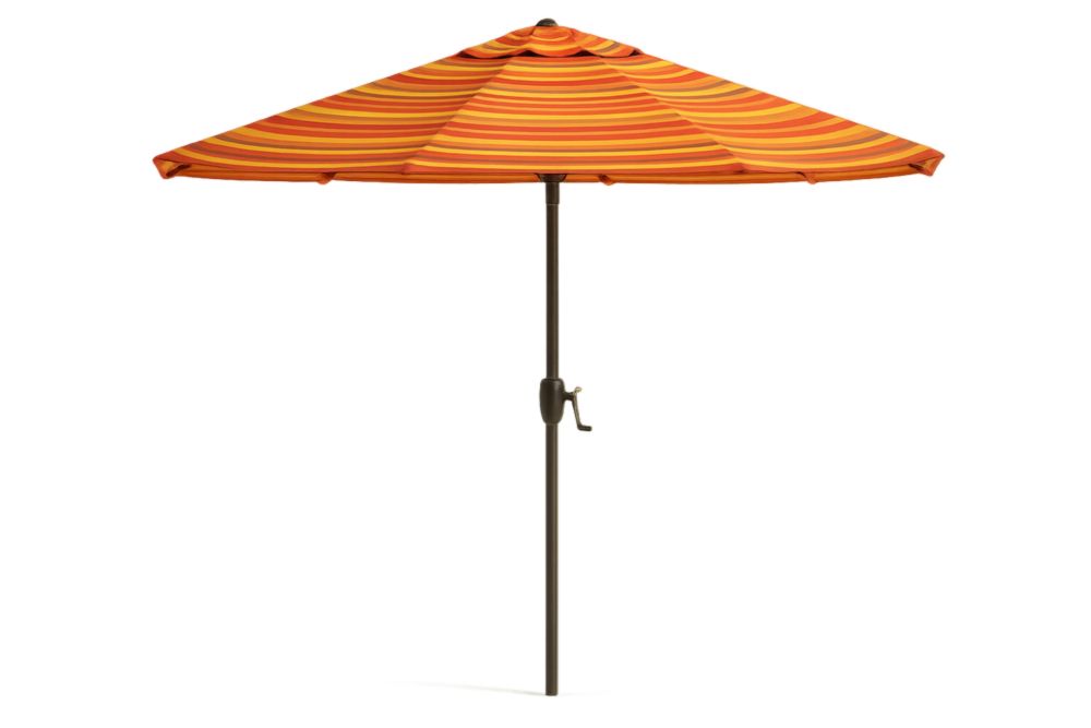 Ombrellone Rotondo in Tessuto Poliestere a Strisce Arancione e Rosso con Manovella per Ombra
