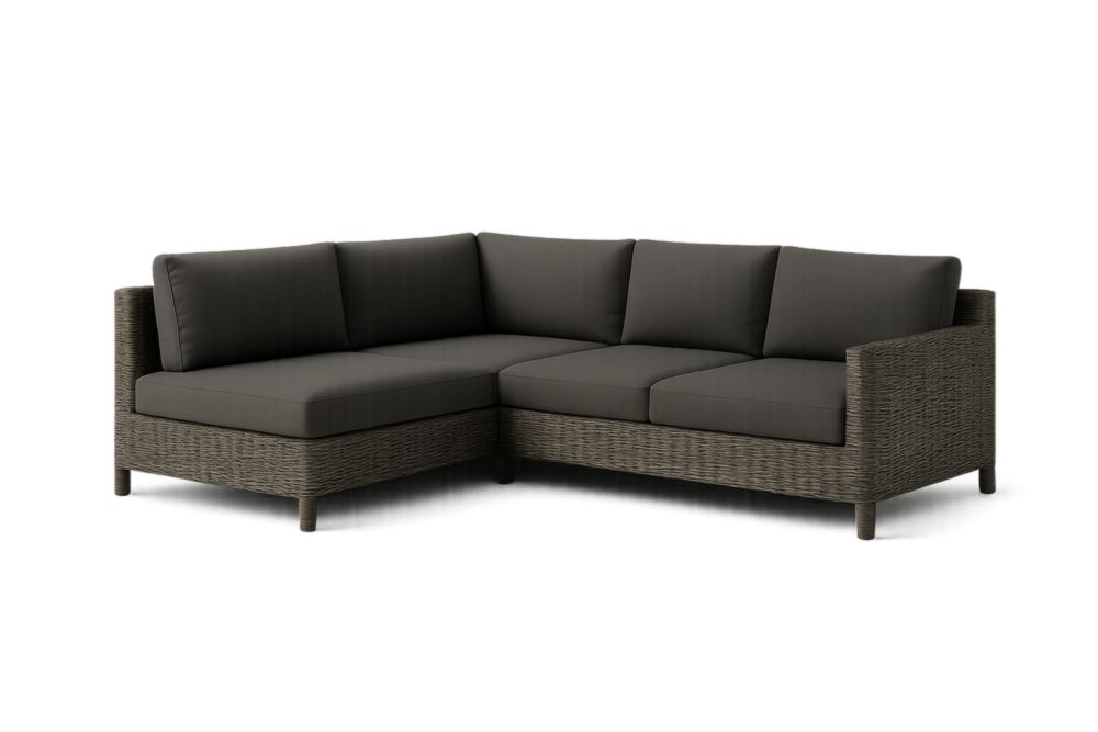 Divano angolare da giardino in vimini con cuscini in poliestere antracite