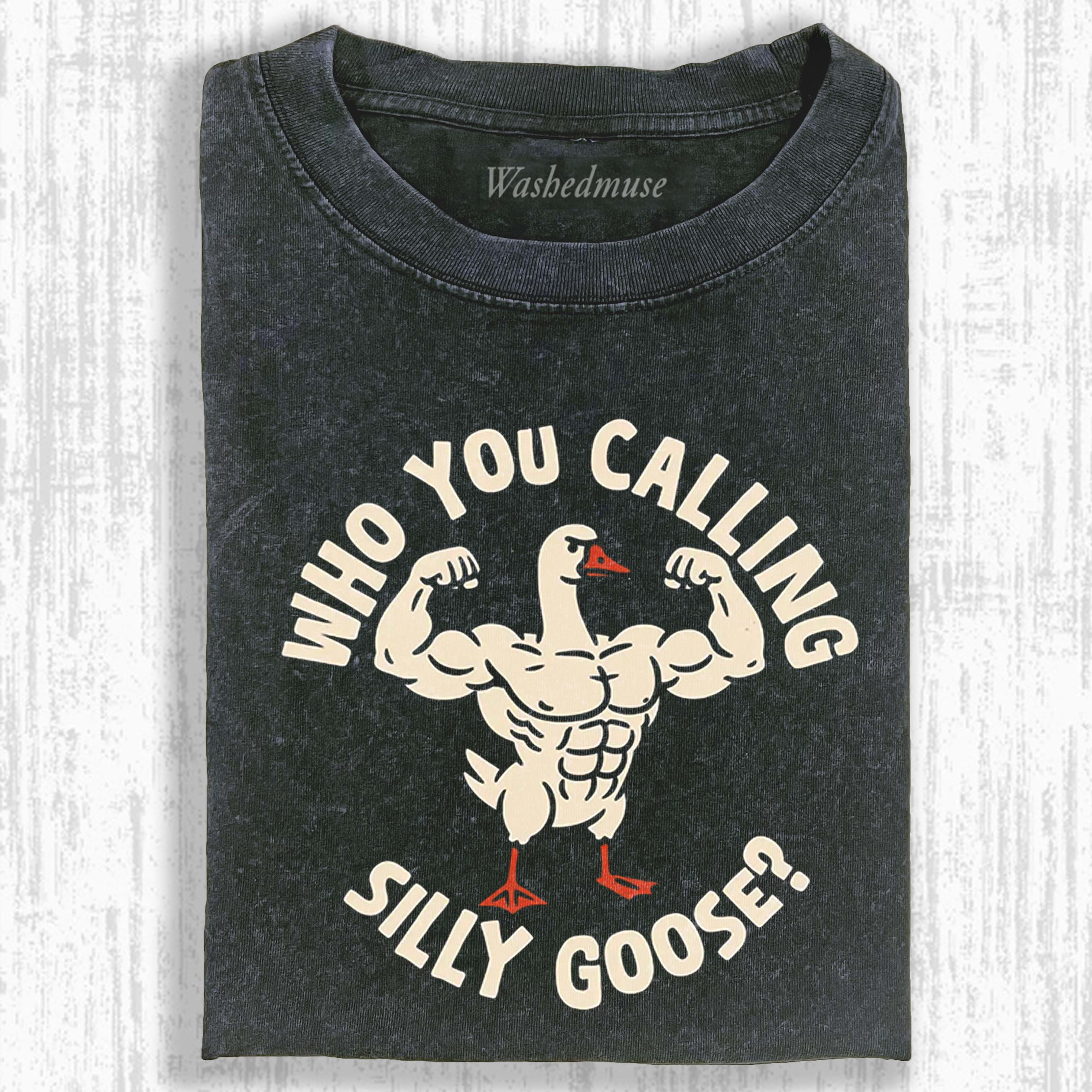 FUNNY MUSCULAR GOOSE GRAPHIC T-SHIRT 