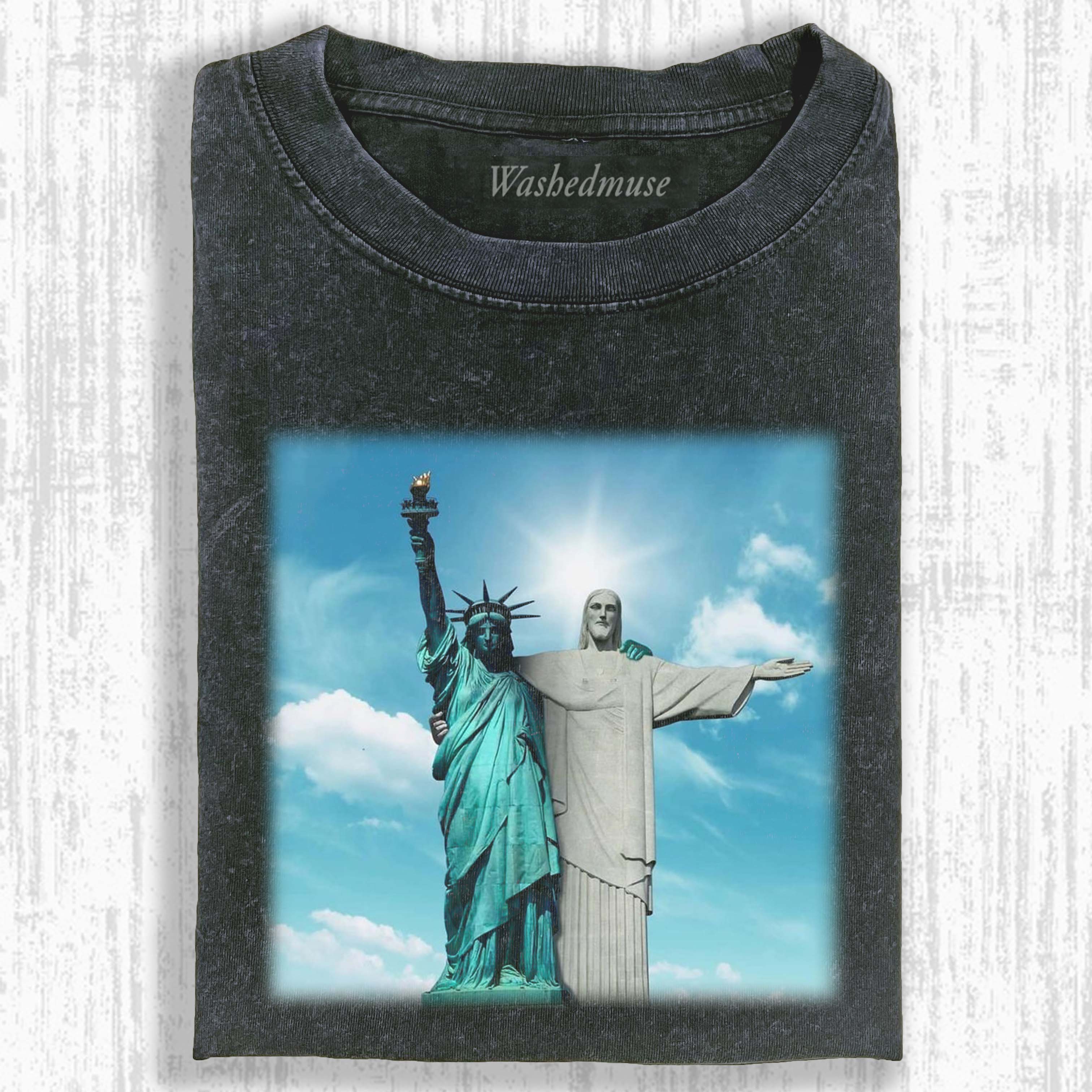 STATUE OF LIBERTY & JESUS T-SHIRT